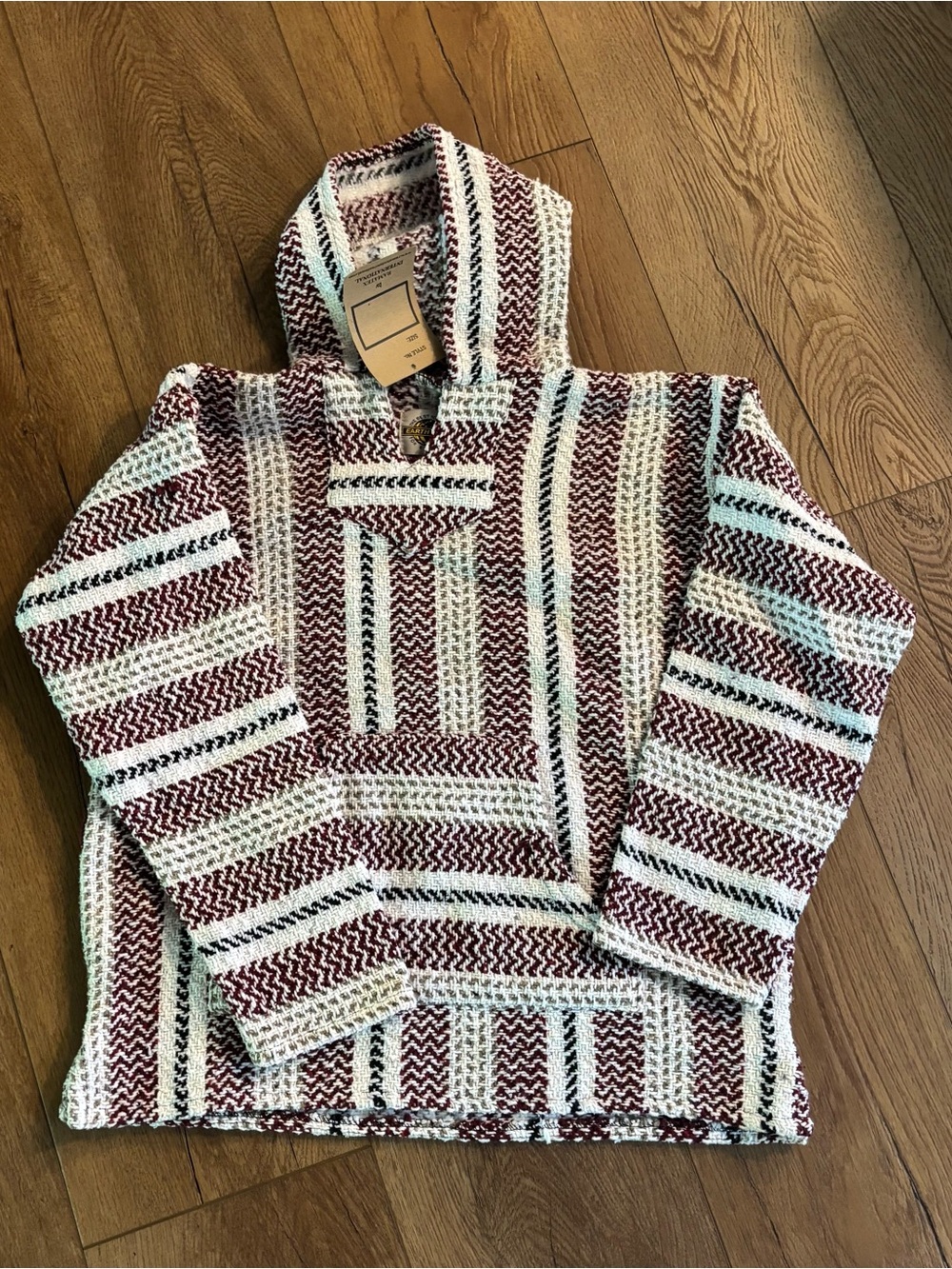 Men’s Hooded Baja Sweater - Burgundy & White Stripe